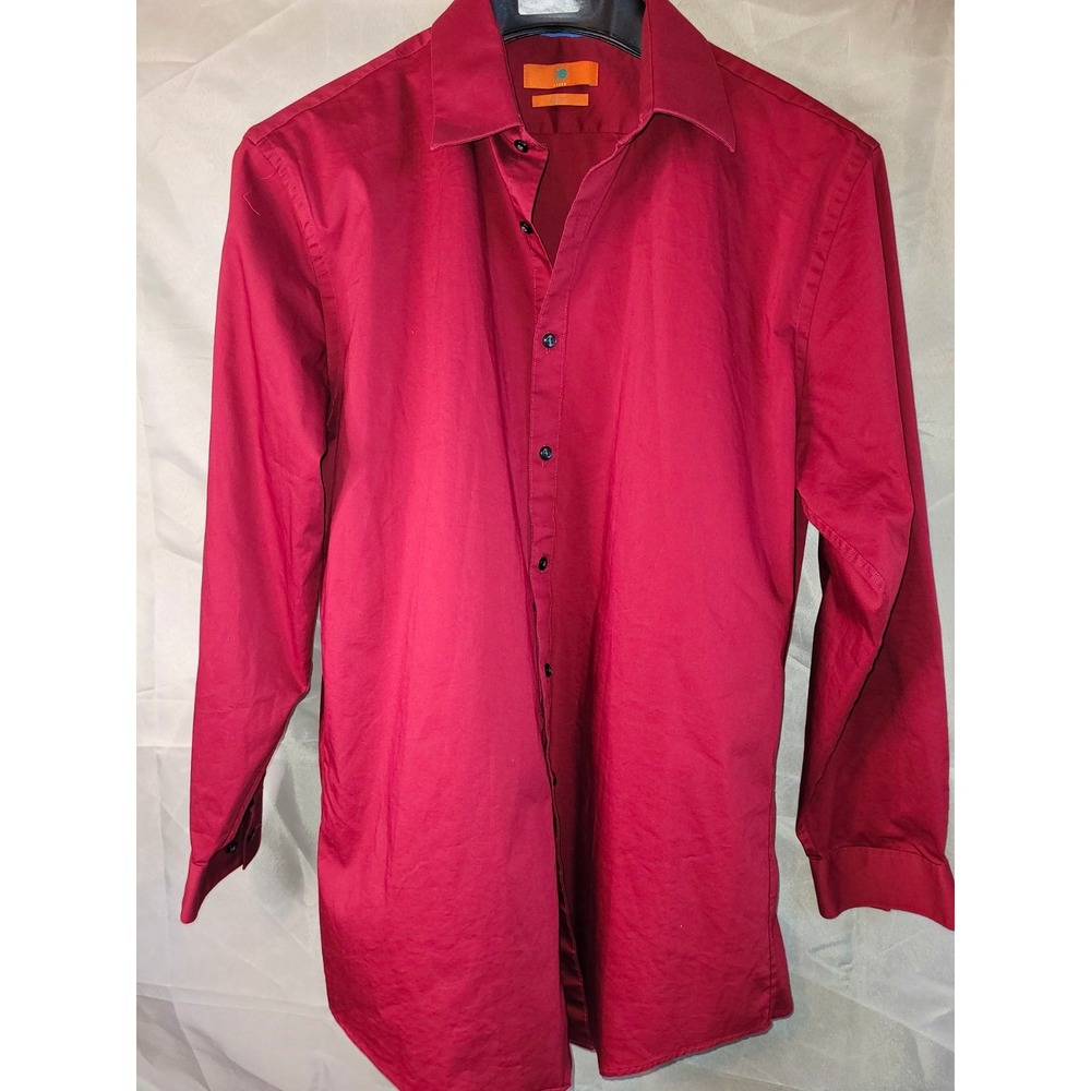 Egara Men's Slim Fit Dress Shirt M 32/33 Red Solid Cotton Long Sleeve